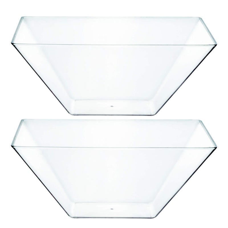 PLASTICPRO Disposable Square Plastic Medium Clear Serving Bowls Extra Heavy Duty for Party's Snack or Salad Bowl, Elegant Pack of 4 - Image 1